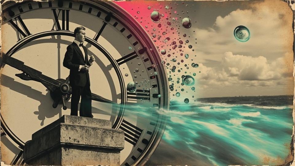 El workflow fue intenso: Partí de una foto antigua que encontré en un mercado de pulgas, la fusioné con img2img usando SDXL con un denoising bajo para mantener los rasgos del gentleman. Después hice inpainting selectivo en el cielo para agregar las watches flotantes y jugué con el guidance del controlnet para salvar la diagonal de las sombras. El secreto fue exportar a PNG y pasarla por un segundo modelo de upscale para no perder textura.