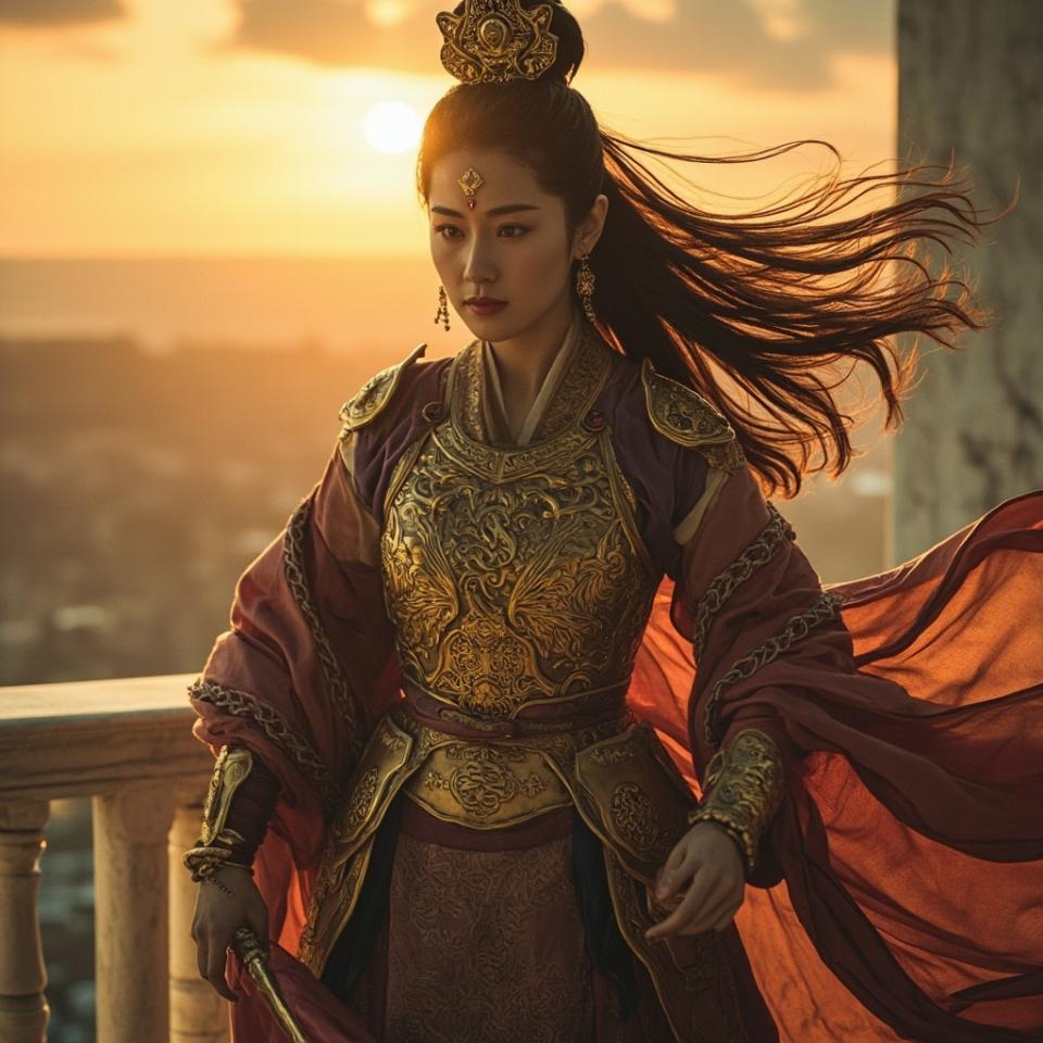 Llevo dos horas refinando el prompt para que parezca guerrera noble y la IA me devuelve a esta diosa del atardecer. No me voy a quejar porque quedó mejor de lo que imaginaba.