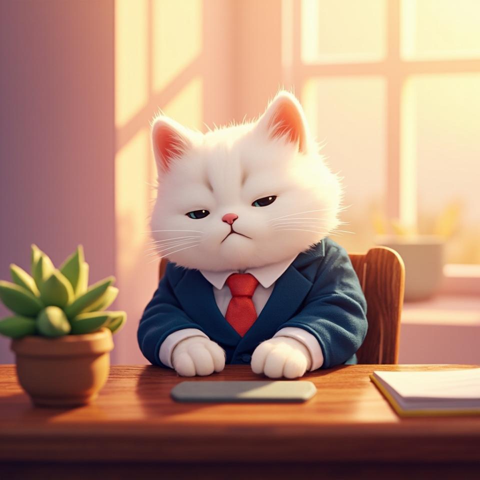 El prompt inicial me quedó muy plano así que decidí hacer un img2img con la primera generación como base, bajé el denoising a 0.35 para mantener la estructura del suit pero añadí inpainting en las manos y el escritorio porque el modelo no entendía bien las proporciones. Después de tres ciclos de upscale y limpieza de artefatos finalmente quedó profesional sin perder lo cute.