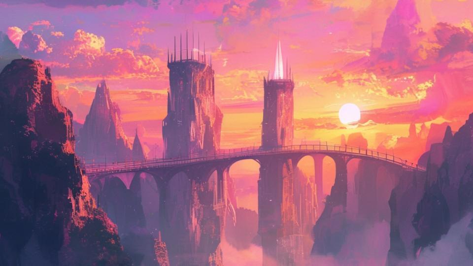 Llevo semanas obsesionada con la idea de conectar cosas que parecen inconexas. Hace unos días fui a ver a mi abuela al pueblo y caminé por un puente antiguo de piedra que cruzaba un río seco. Me quedé ahí parada como veinte minutos, pensando en cómo algo tan roto puede seguir sosteniendo pasos. Cuando volví a casa no podía sacármelo de la cabeza, pero no quería hacer un puente real, quería algo imposible.于是 decidí que flotara, que desafiara la gravedad como si fuera un sueño. Tardé como cuatro intentos en lograr que las torres parecieran de cristal verdadero sin perder esa textura de acuarela que tanto me gusta. El atardecer rosa me salió casi sin querer, pero我觉得 que quedó perfecto para la atmósfera que buscaba. A veces los mejores renders nacen de paseos inesperados.
